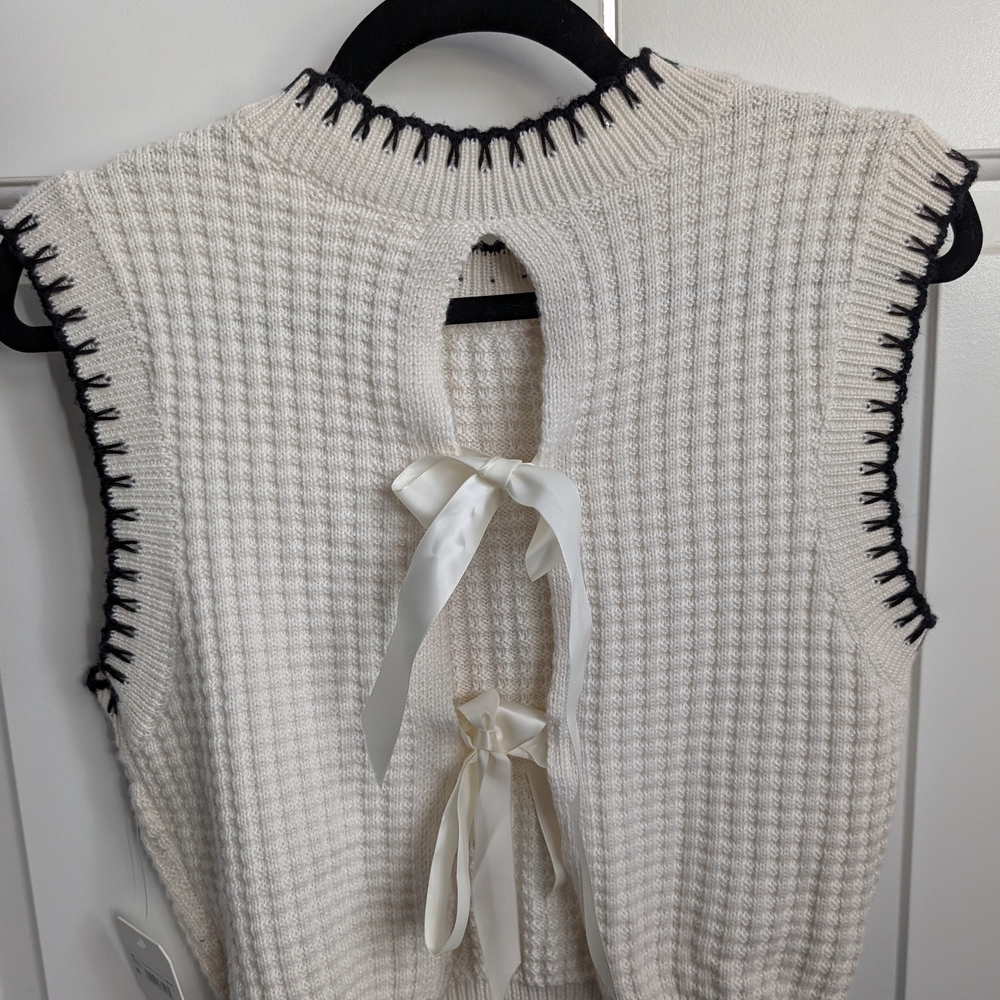 Altar'd State Cream Knit Top with Black Trim
